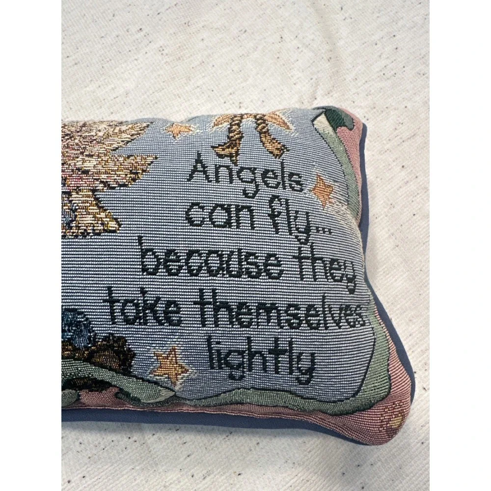 Tapestry VTG Teddy Bear Pillow Angels Can Fly Quote Accent Boyd Decor cottage